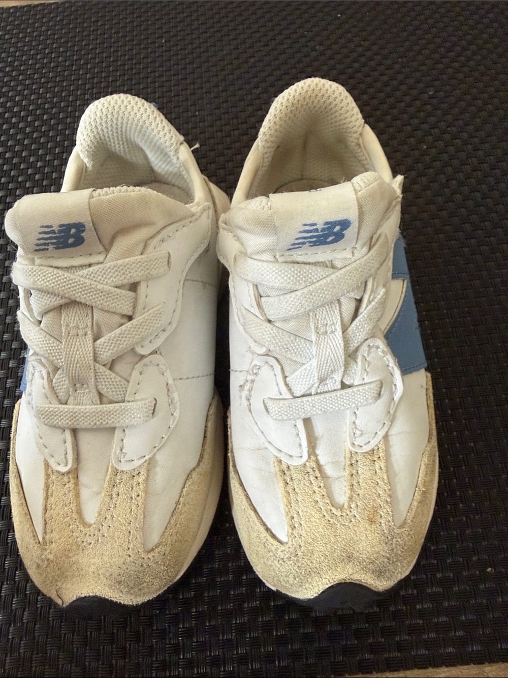 New Balance Kids White and Light Blue Sneakers